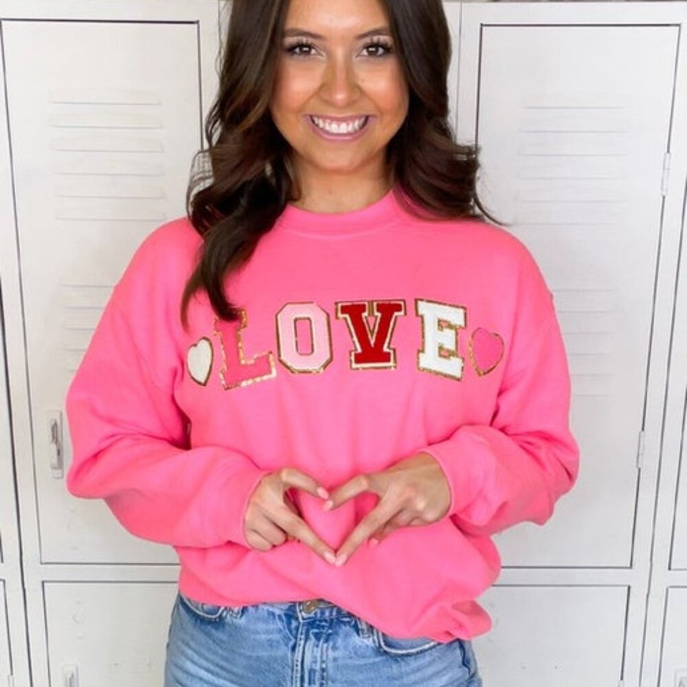 NEW - LOVE Chenille Sweatshirt in Bright Pink